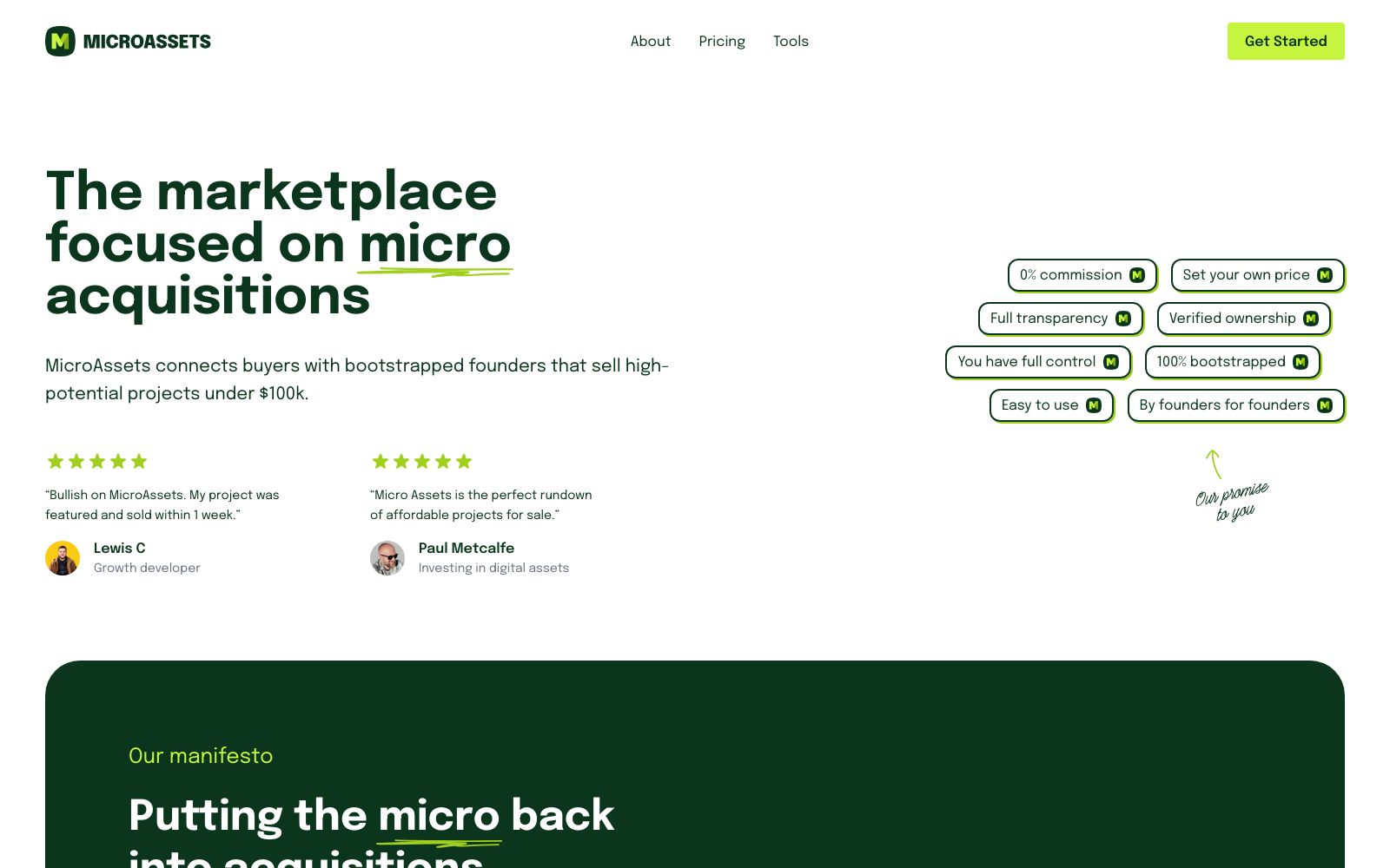 Screenshot of microassets.co at 5/15/2024