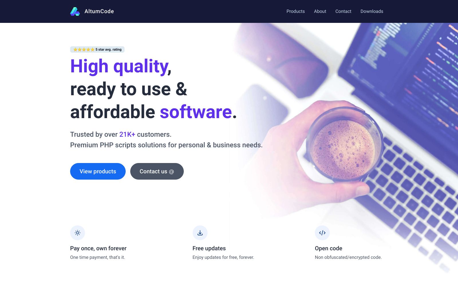 Screenshot of altumcode.com at 8/21/2024