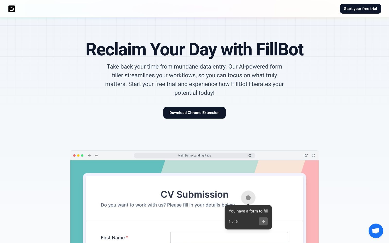 Screenshot of fillbot.pro at 8/21/2024