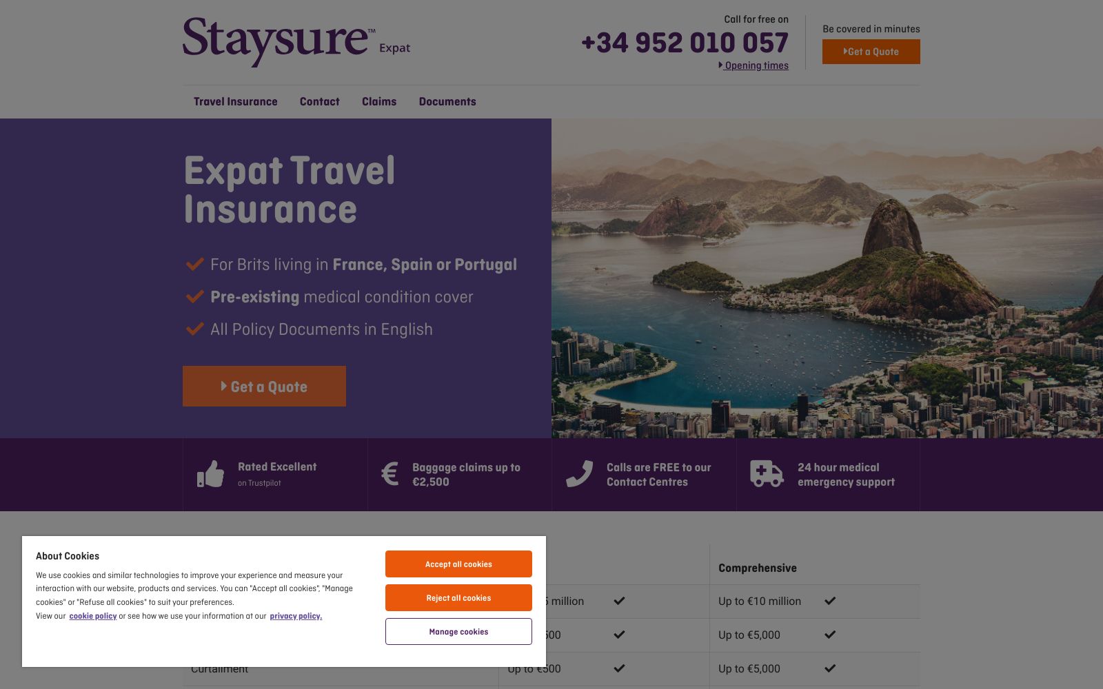 Screenshot of www.staysure.com at 9/3/2024