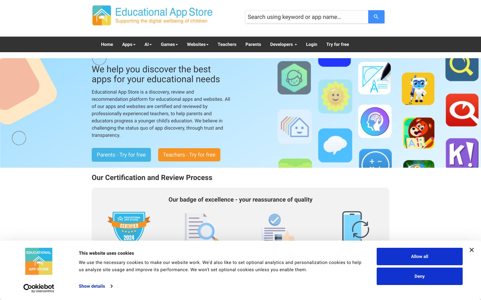 Screenshot of www.educationalappstore.com at 10/10/2024