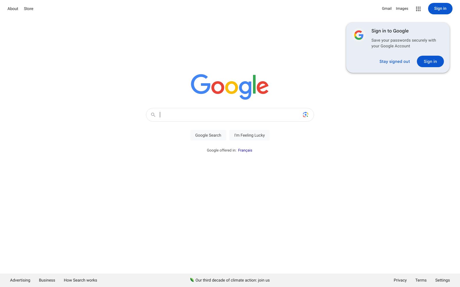 Screenshot of www.google.fr at 10/20/2024