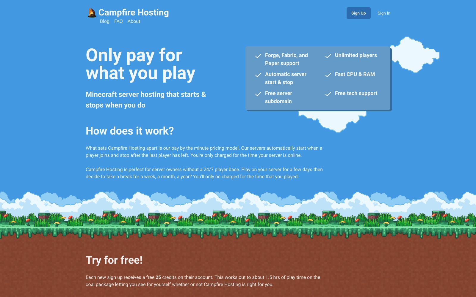 Screenshot of campfirehosting.com at 10/21/2024