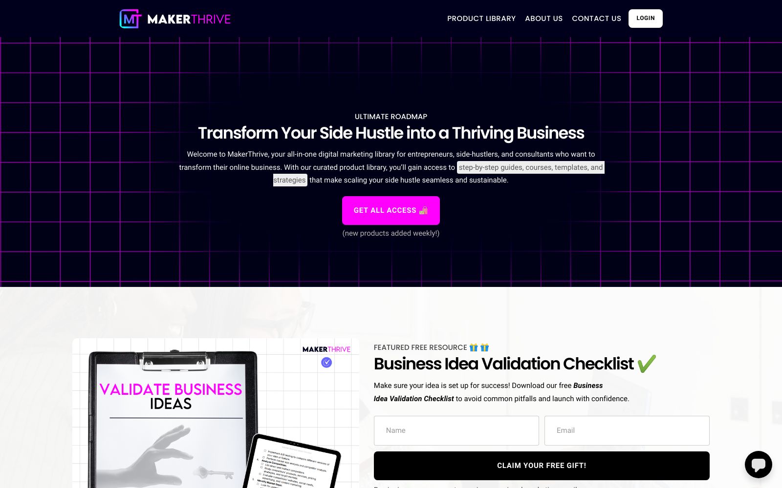 Screenshot of makerthrive.com at 11/9/2024