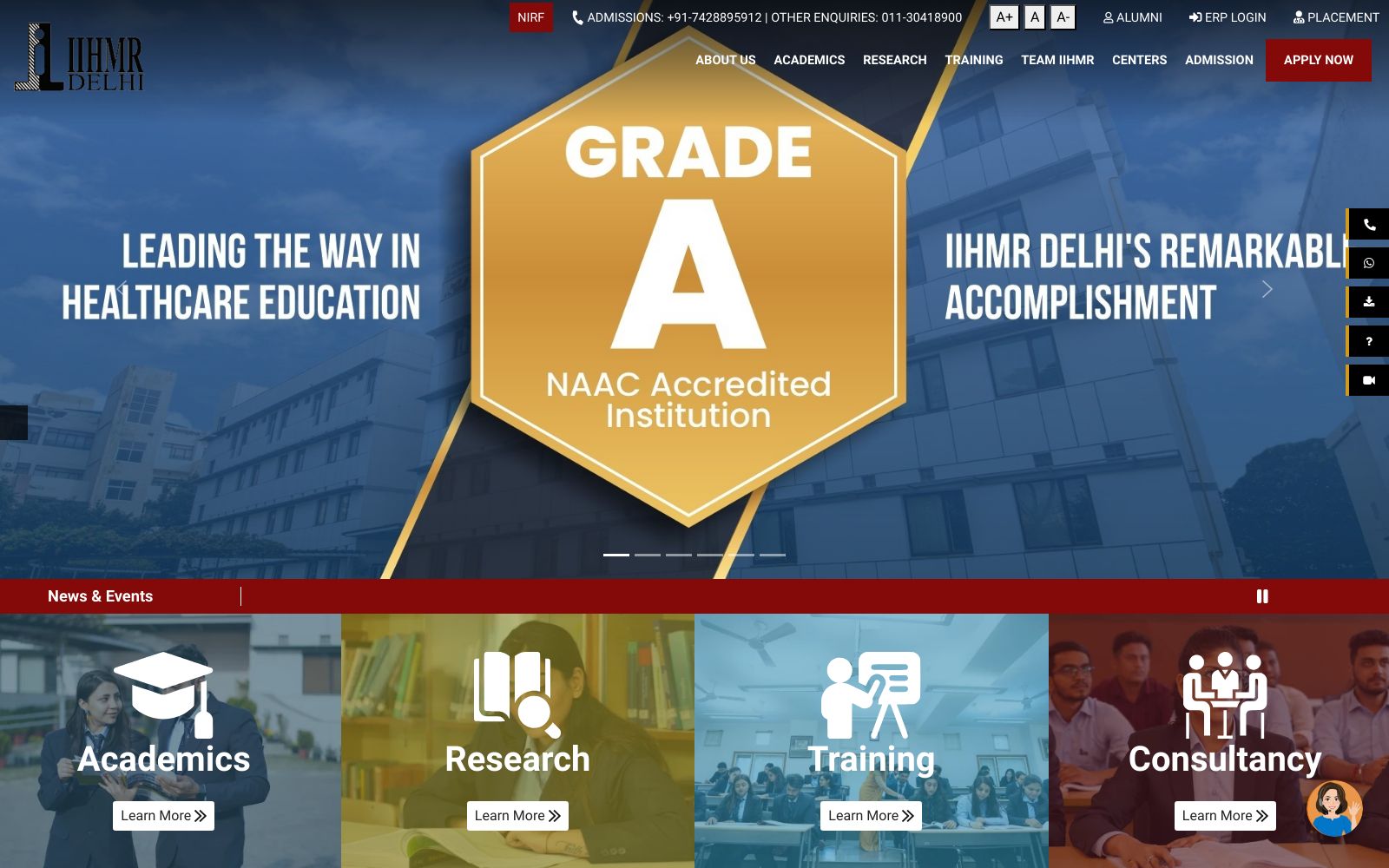 Screenshot of www.iihmrdelhi.edu.in at 12/5/2024