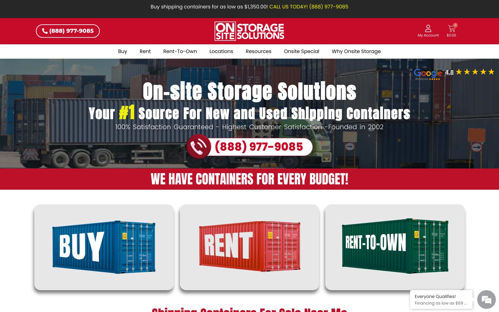 Screenshot of onsitestorage.com at 12/19/2024