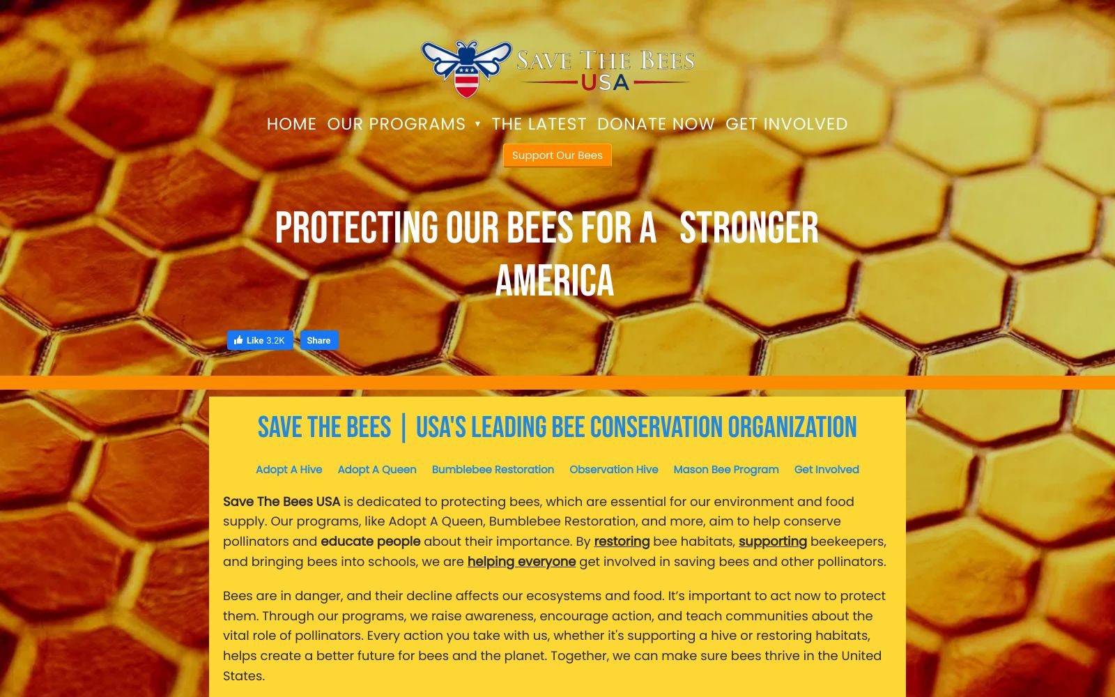 Screenshot of savethebeesusa.org at 12/19/2024