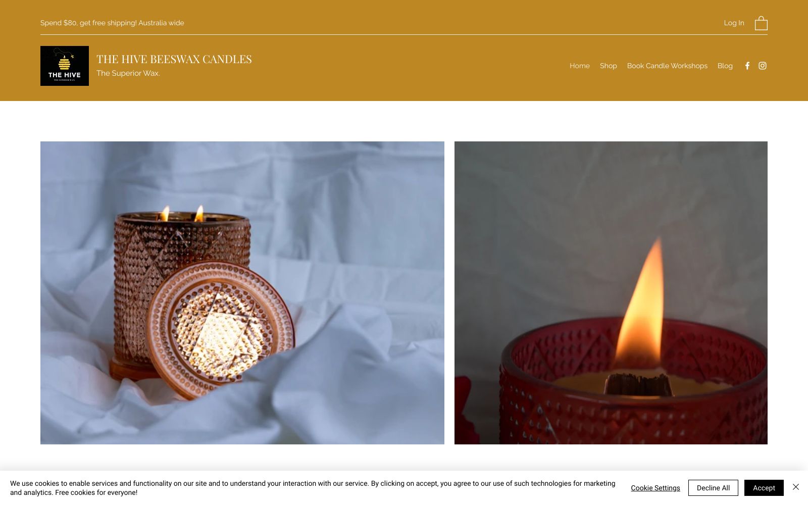 Screenshot of www.thehivebeeswaxcandles.com at 1/7/2025