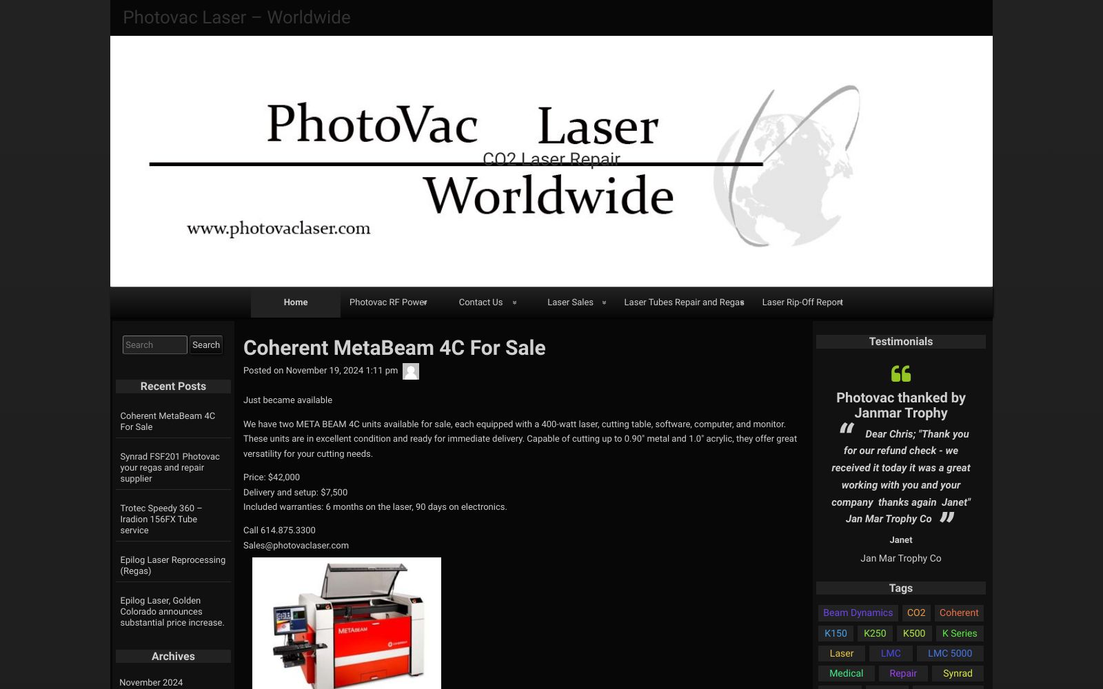 Screenshot of photovaclaser.com at 1/7/2025