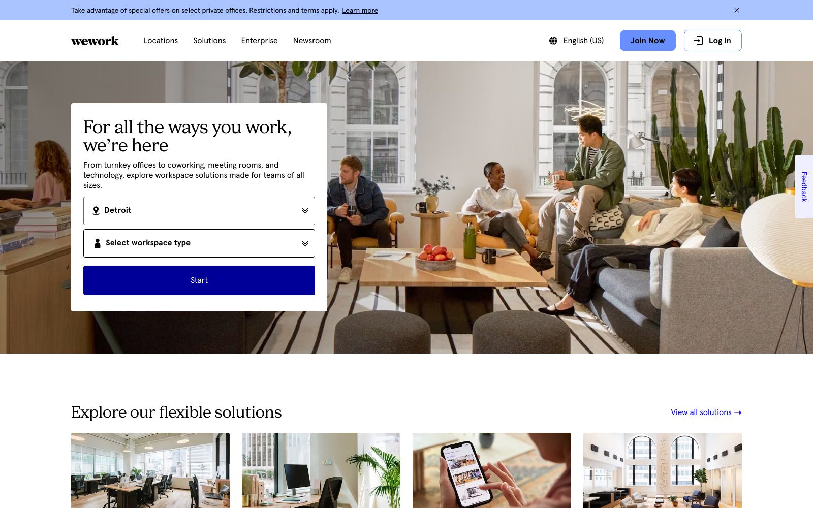 Screenshot of www.wework.com at 1/15/2025