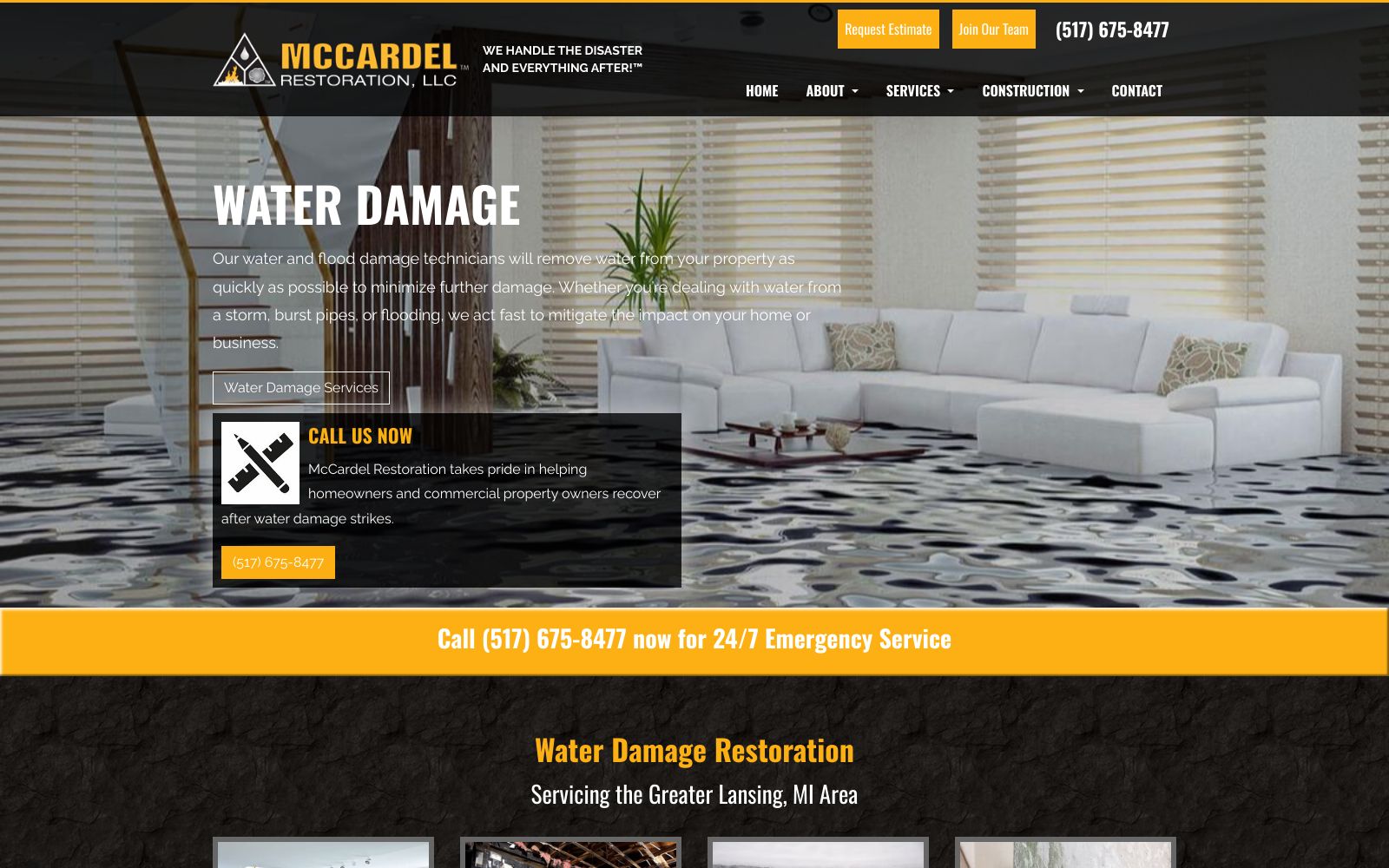 Screenshot of www.mccardelrestoration.com at 1/16/2025