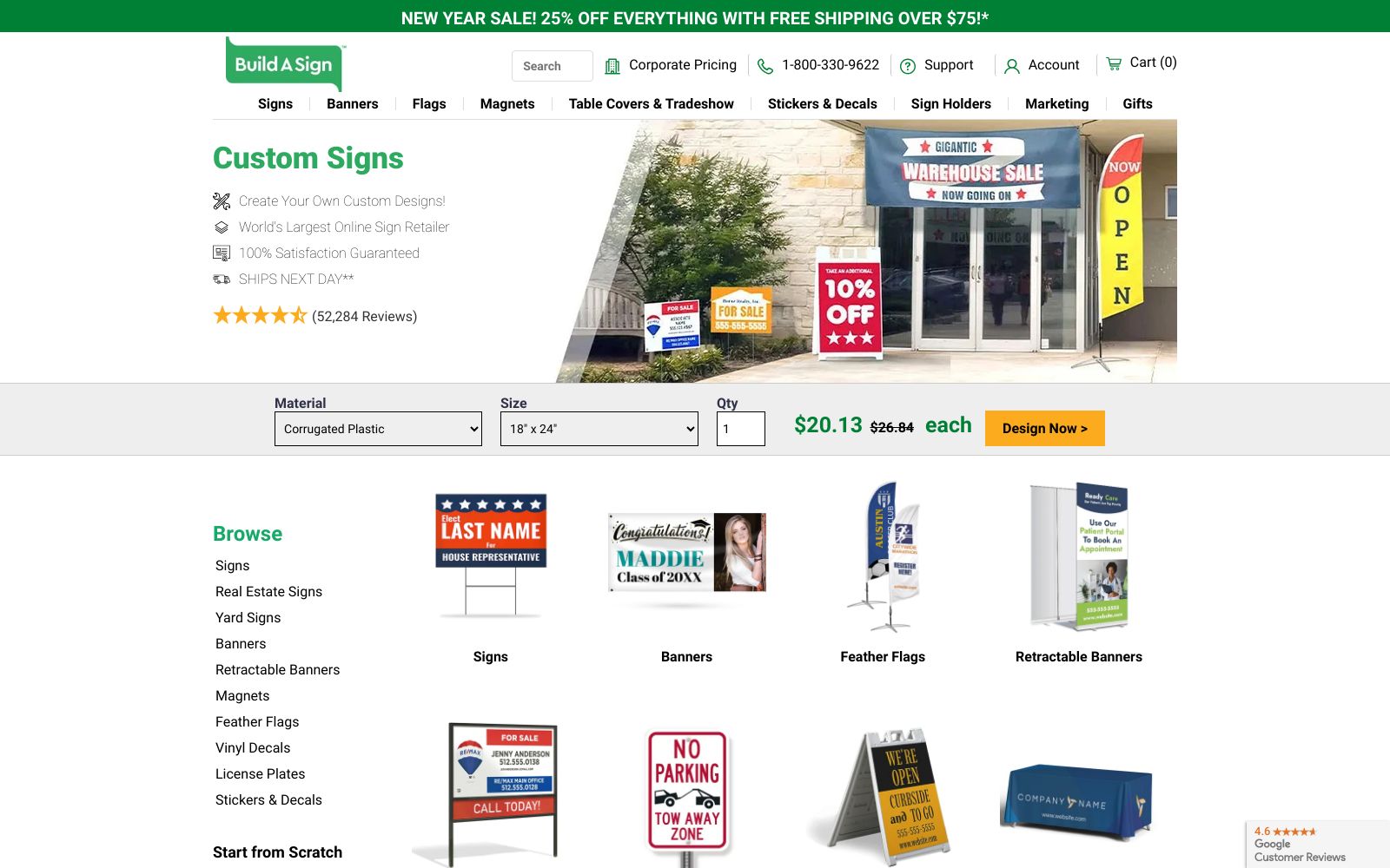 Screenshot of www.buildasign.com at 1/27/2025