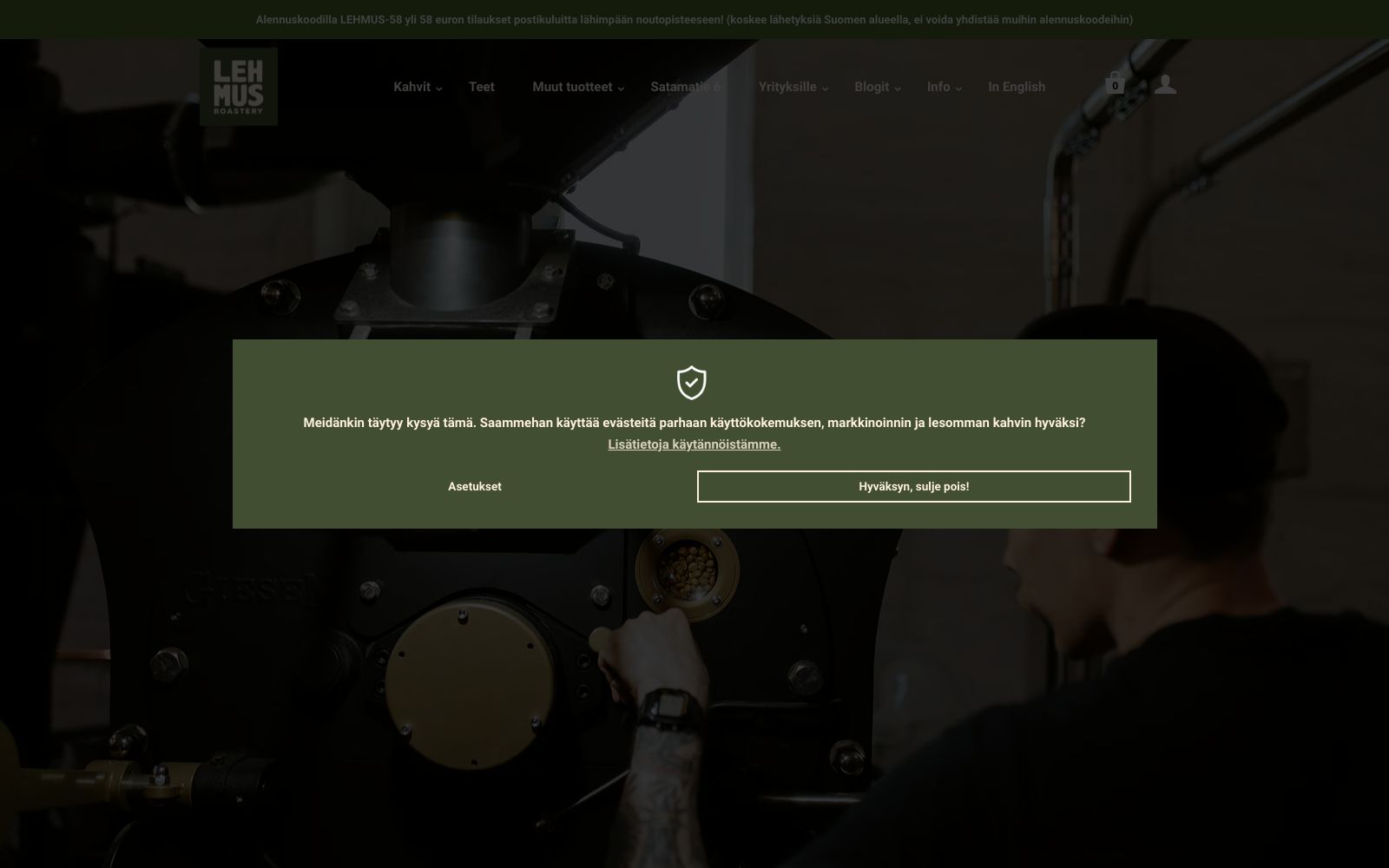 Screenshot of lehmusroastery.com at 1/30/2025