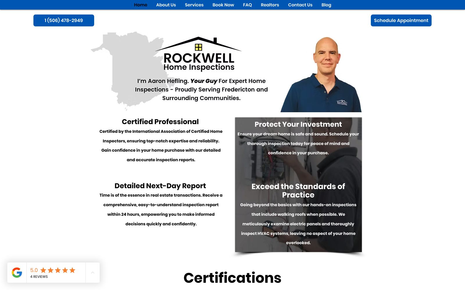 Screenshot of www.rockwellhomeinspections.com at 2/6/2025