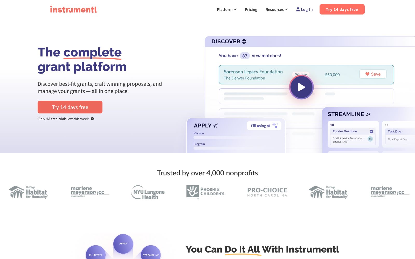 Screenshot of www.instrumentl.com at 2/6/2025