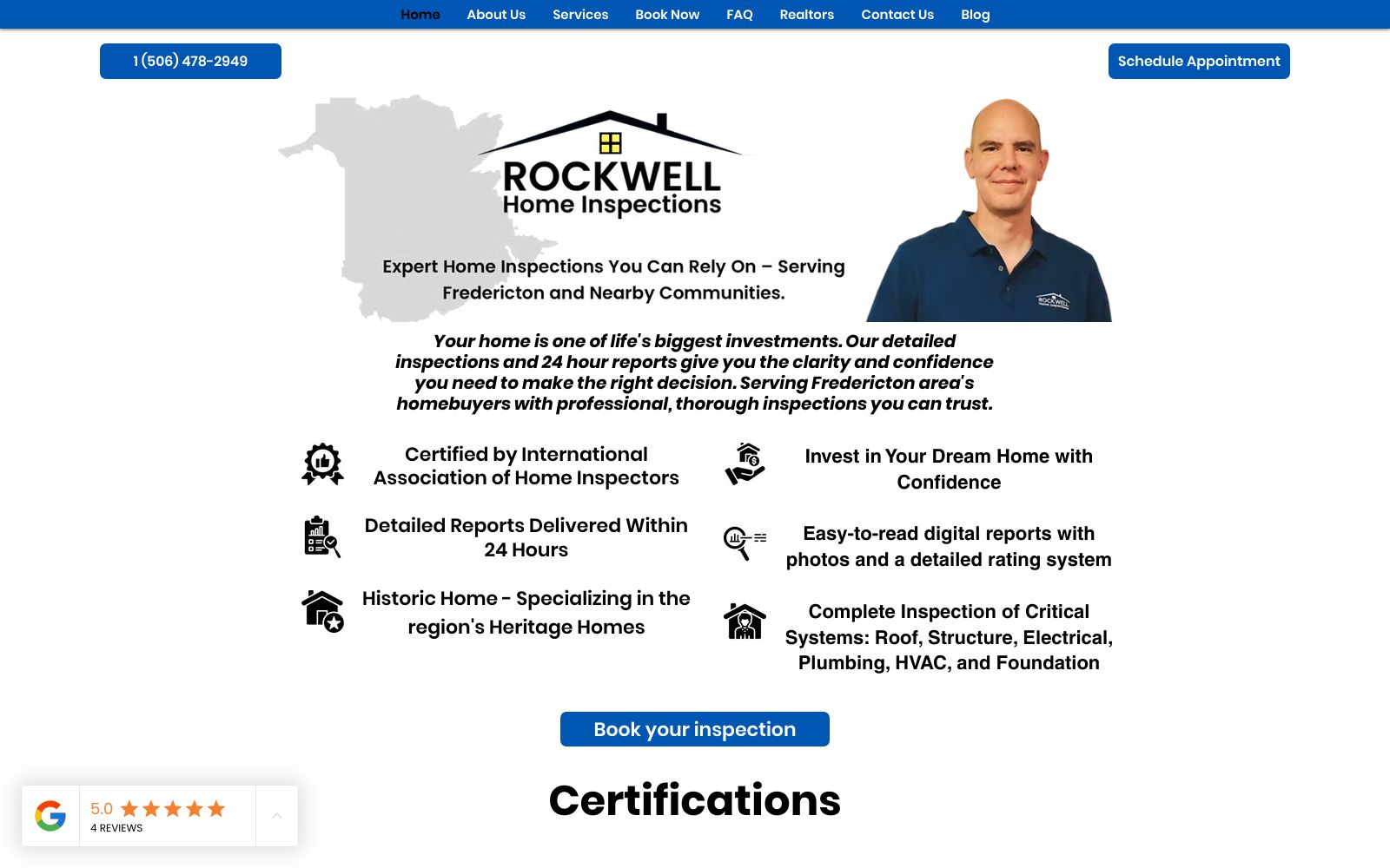 Screenshot of rockwellhomeinspections.com at 2/6/2025