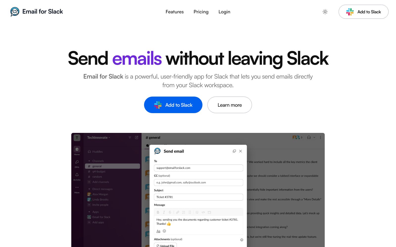 Screenshot of www.emailforslack.com at 2/11/2025