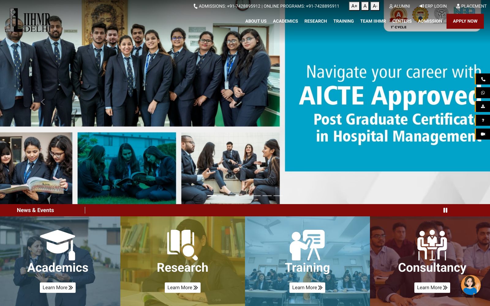 Screenshot of www.iihmrdelhi.edu.in at 3/17/2025