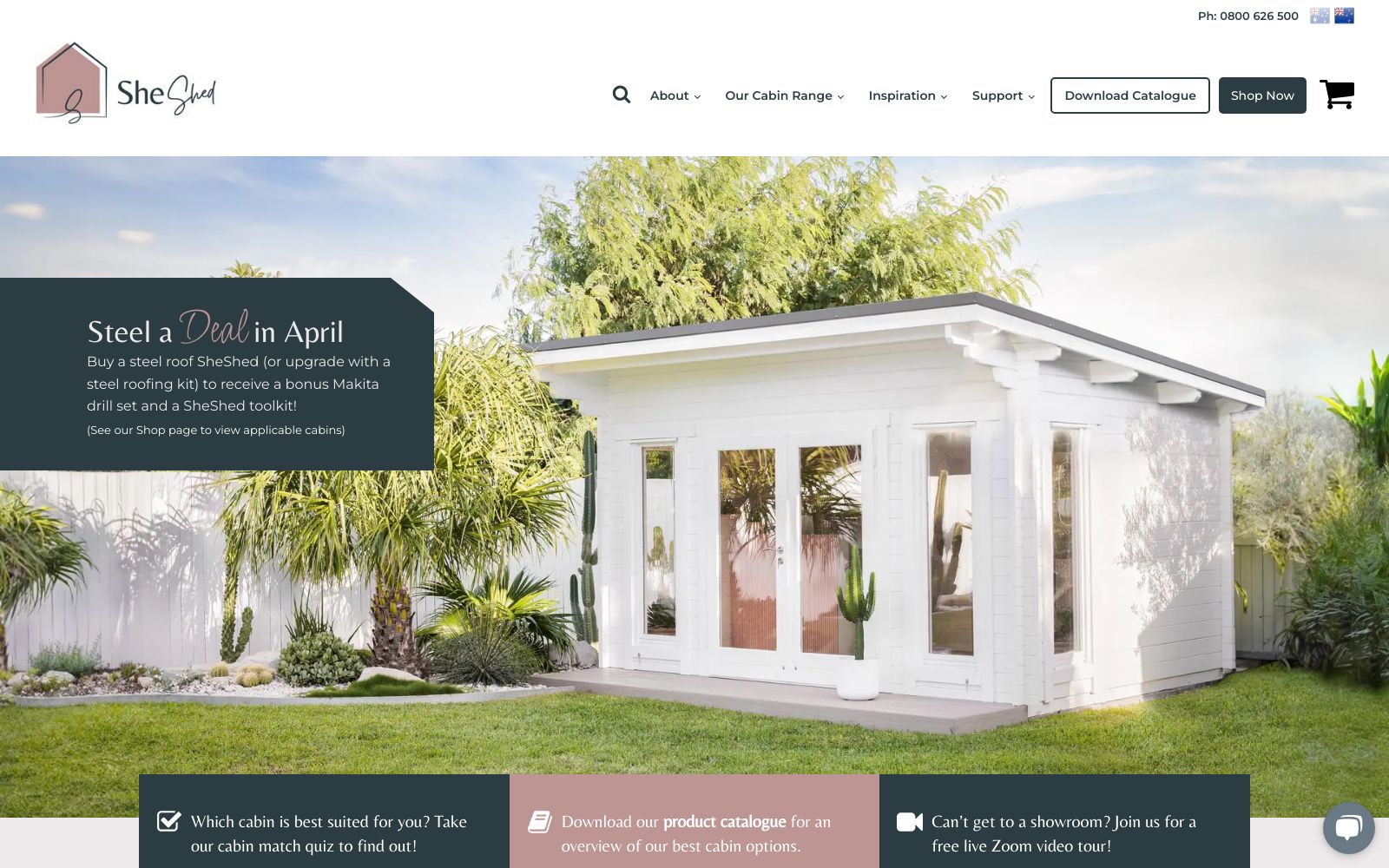 Screenshot of www.sheshed.co.nz at 4/28/2025