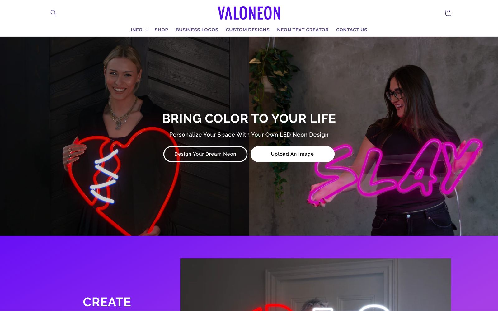 Screenshot of valoneon.com at 5/17/2025