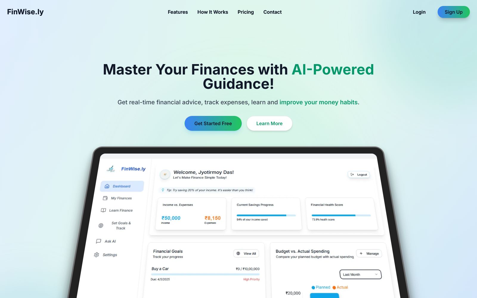Screenshot of finwise-ly-jyotirmoydas05s-projects.vercel.app at 5/18/2025
