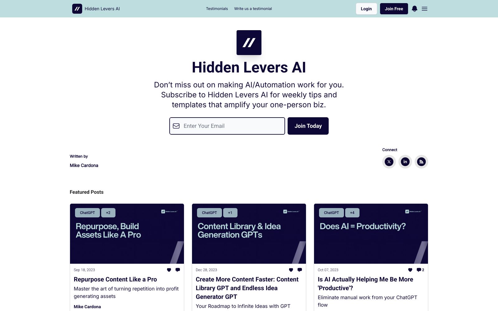 Screenshot of www.hiddenlevers.ai at 5/22/2025