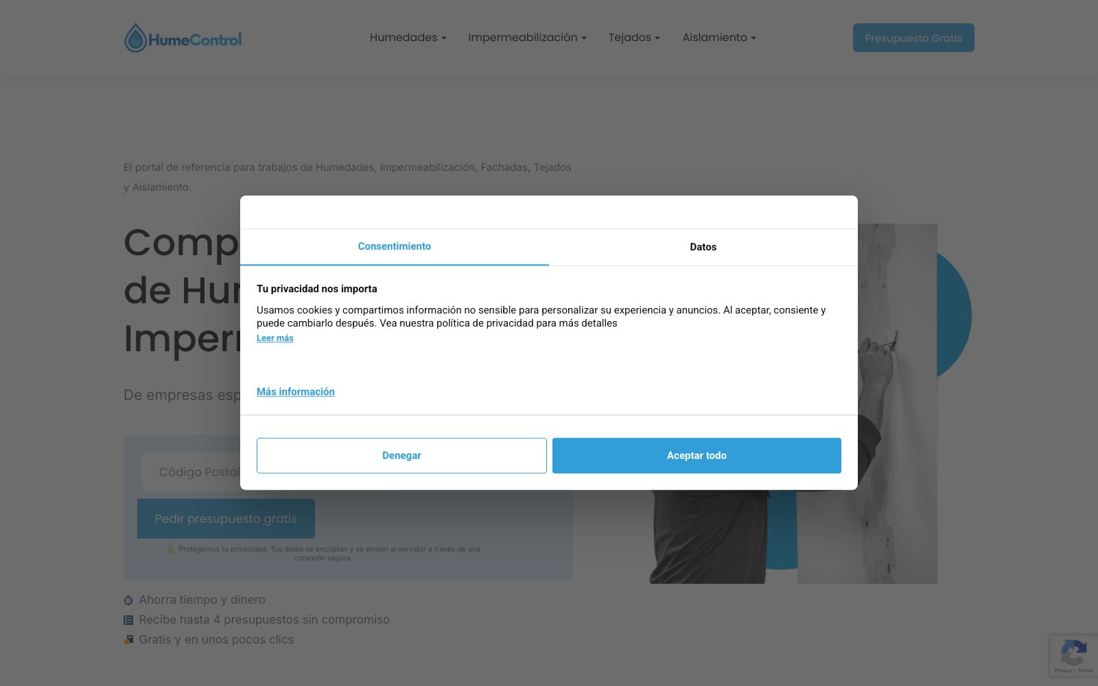 Screenshot of humecontrol.com at 5/30/2025