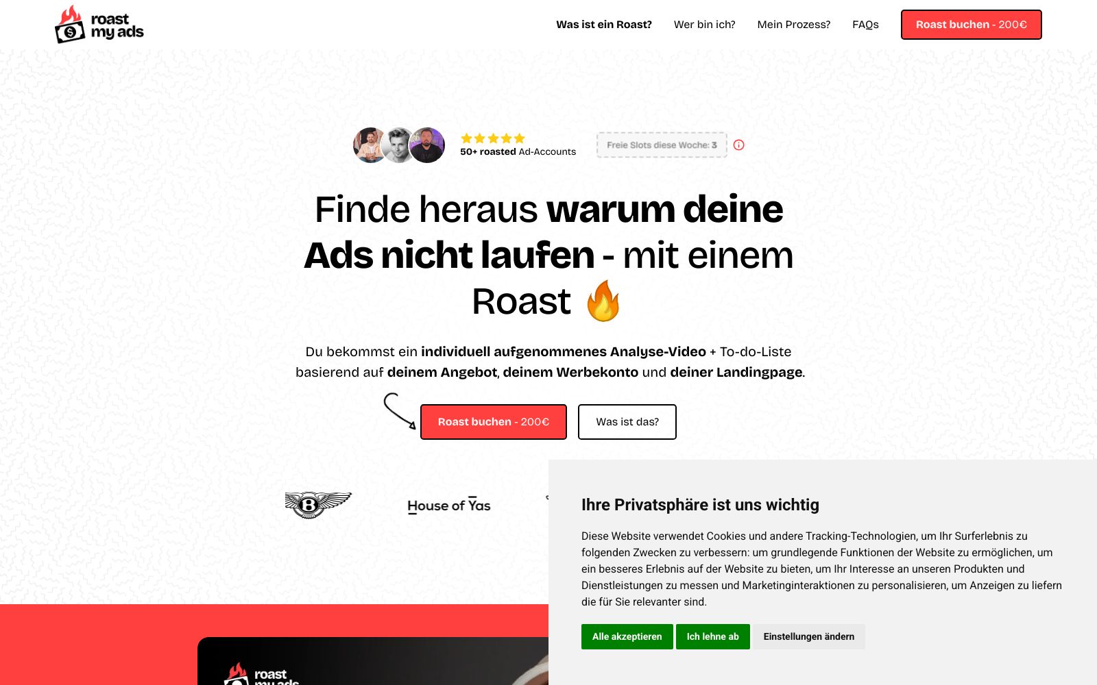 Screenshot of www.roastmyads.de at 6/16/2025