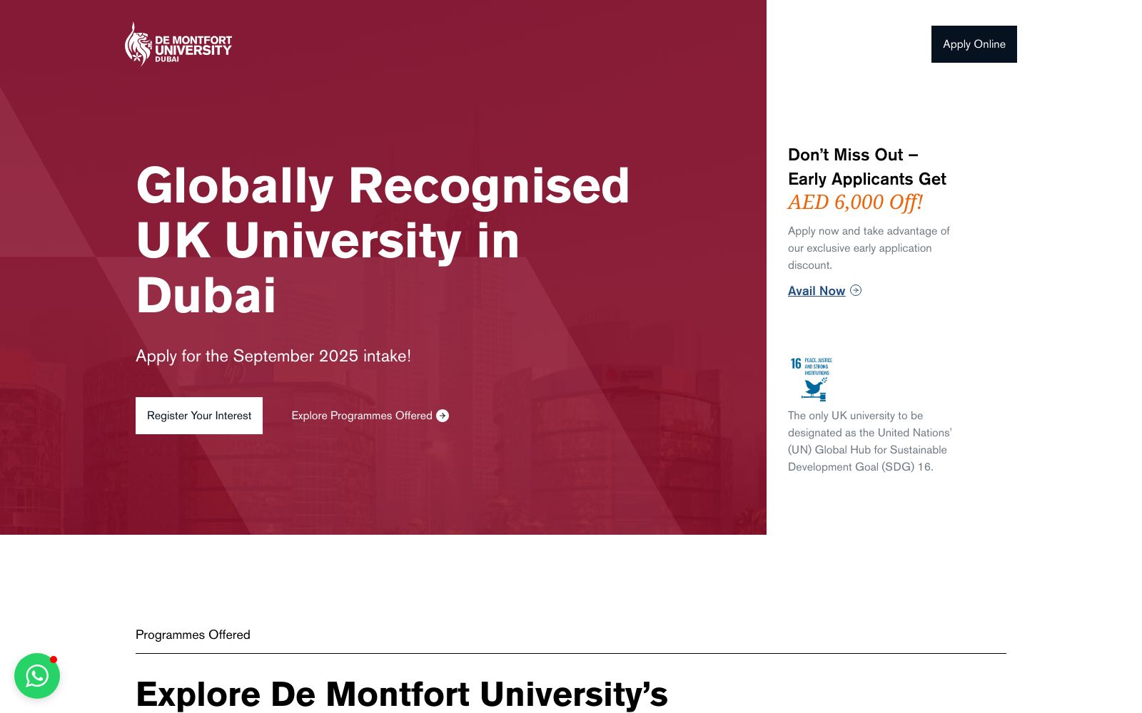 Screenshot of applydubai.dmu.ac.uk at 7/15/2025