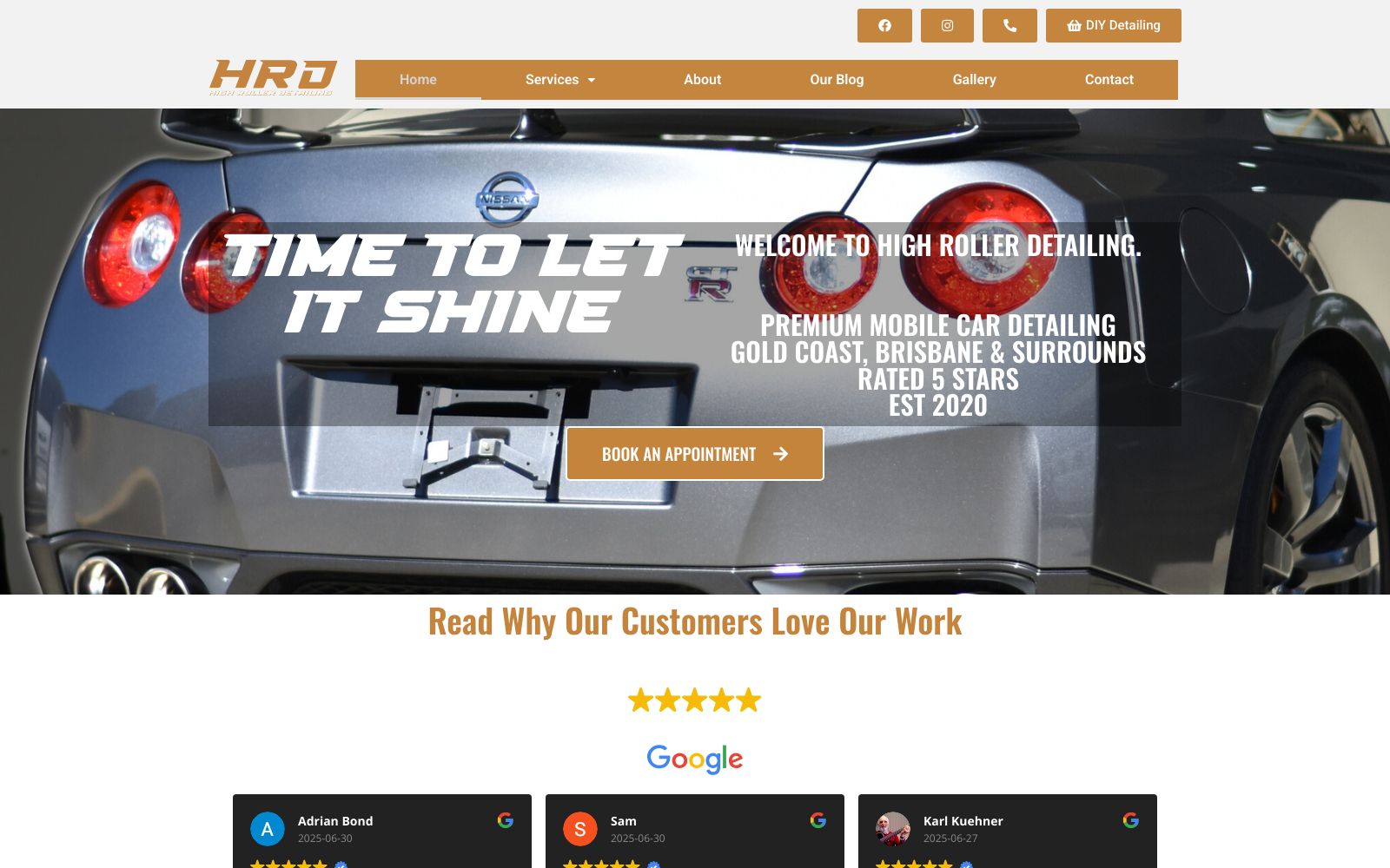 Screenshot of highrollerdetailing.com.au at 7/15/2025