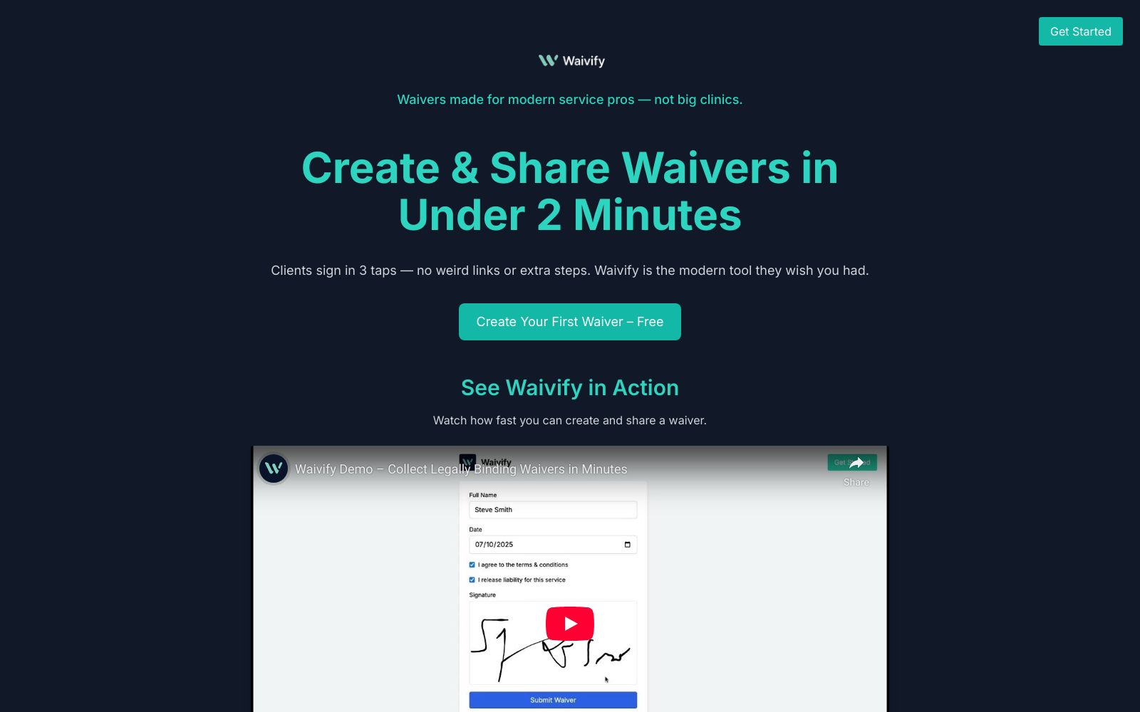 Screenshot of waivify.com at 7/24/2025