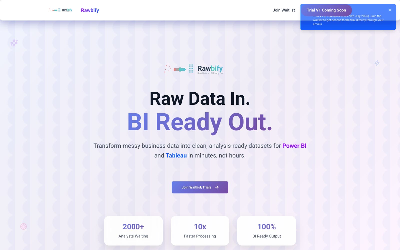 Screenshot of rawbify.vercel.app at 7/28/2025