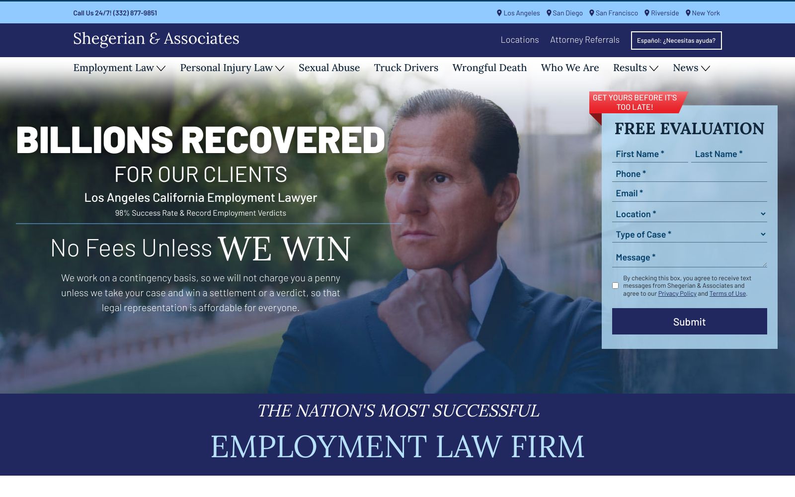 Screenshot of shegerianlaw.com at 8/6/2025