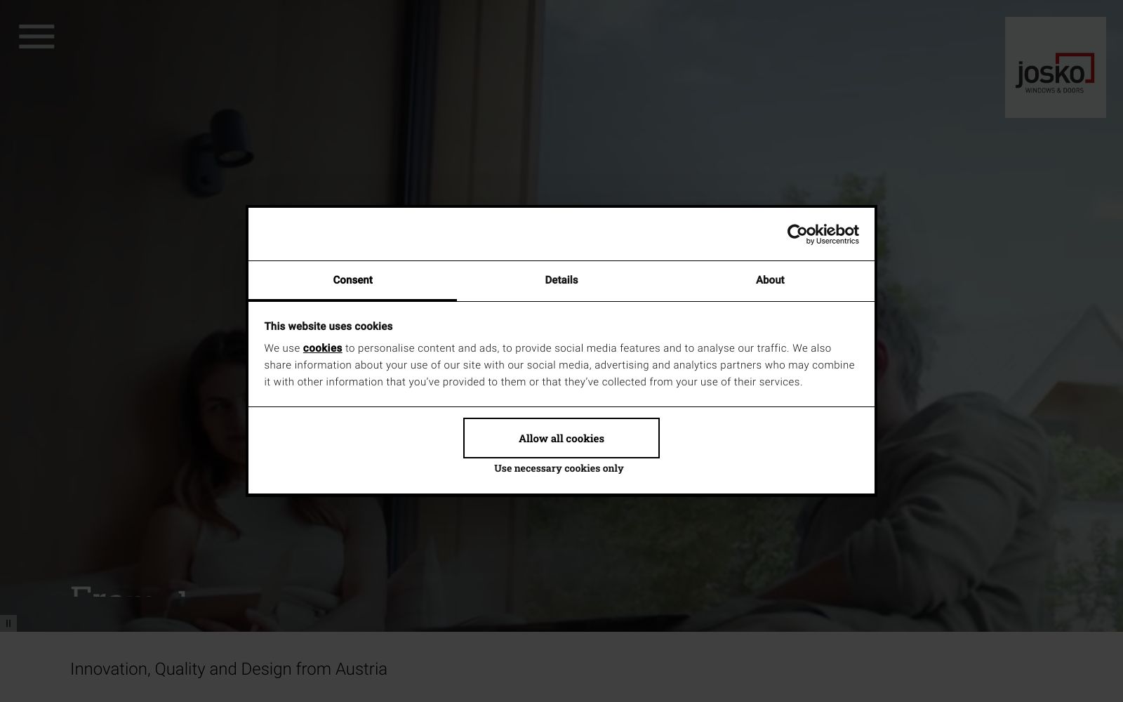 Screenshot of www.josko.com at 8/12/2025