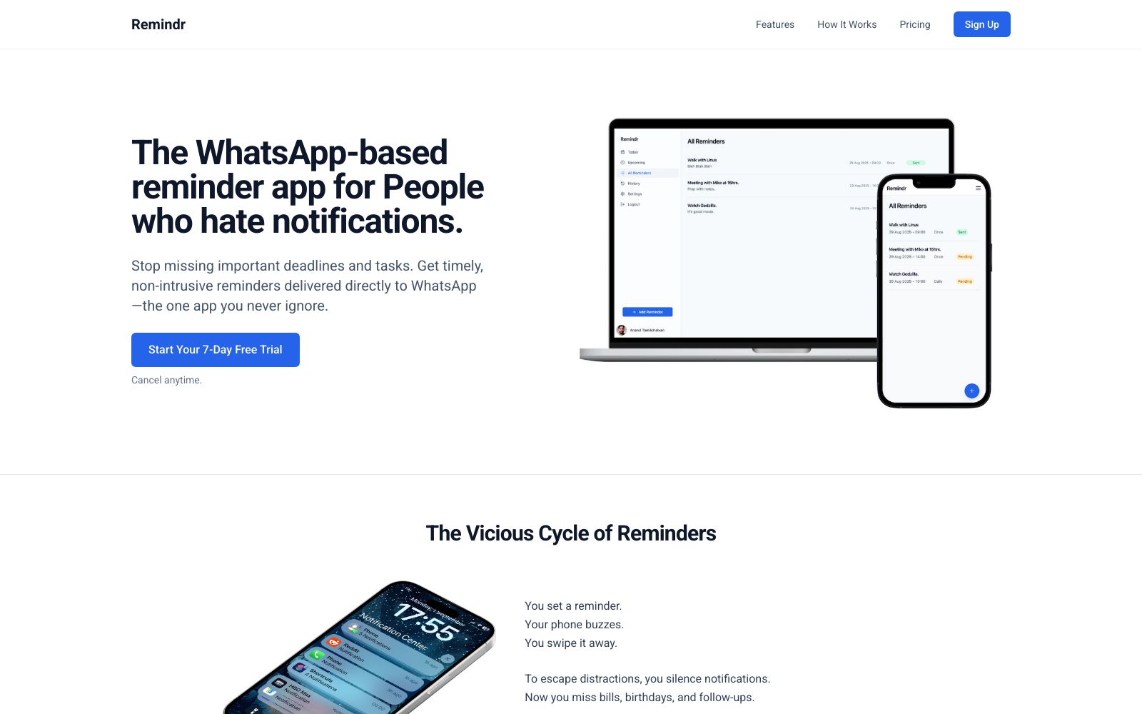 Screenshot of remindrhq.com at 9/1/2025