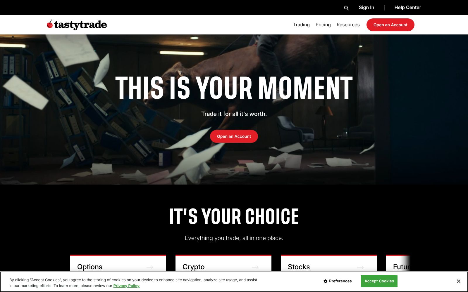 Screenshot of tastytrade.com at 9/10/2025
