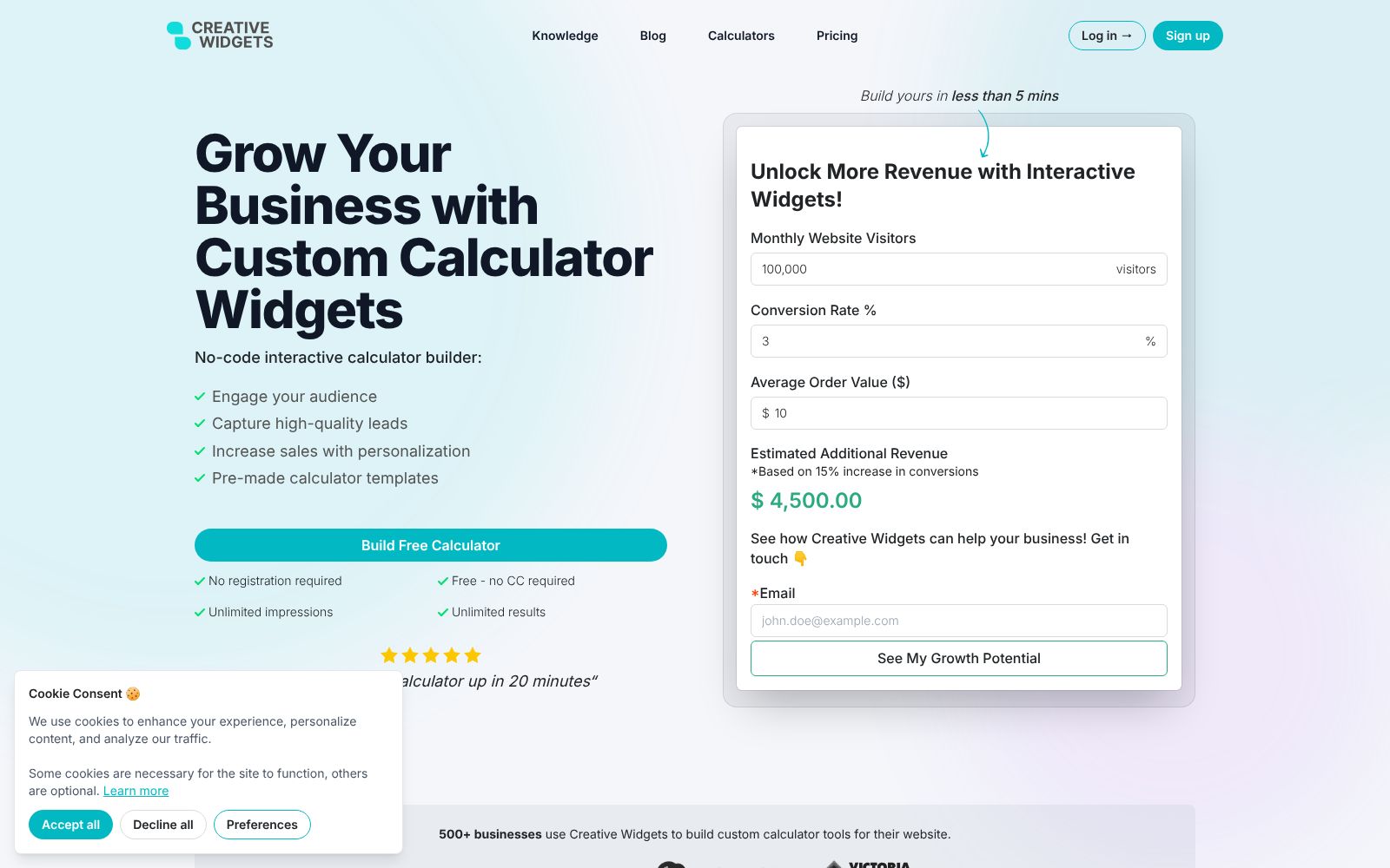 Screenshot of creativewidgets.io at 9/11/2025