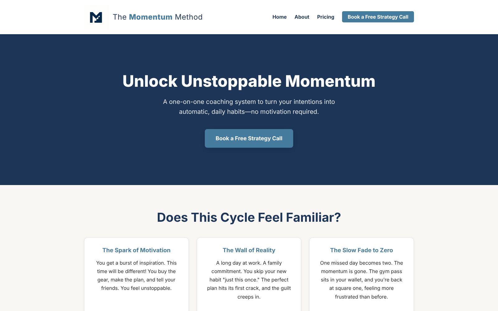 Screenshot of www.momentummethodcoach.com at 10/10/2025