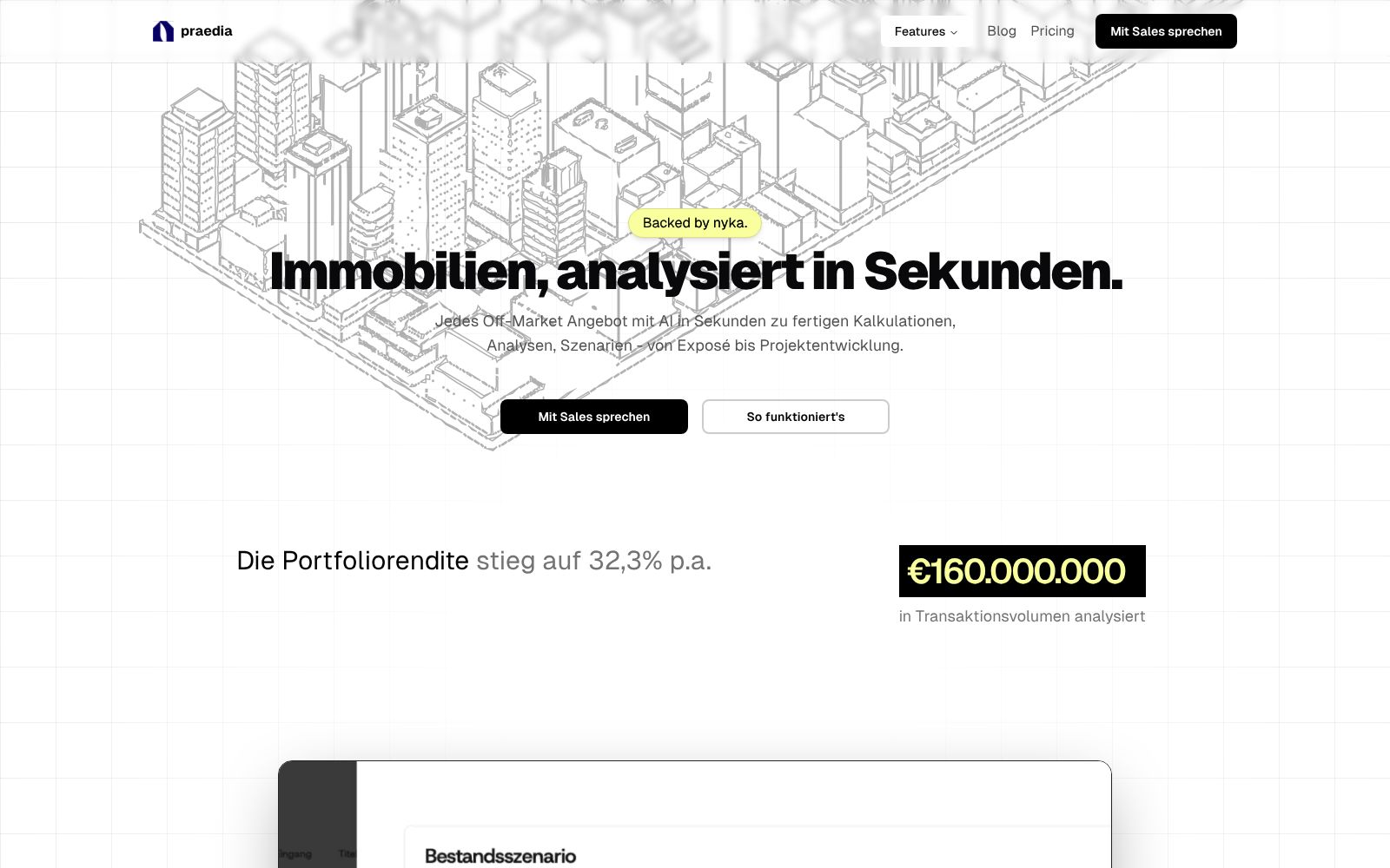 Screenshot of praedia.ai at 10/15/2025