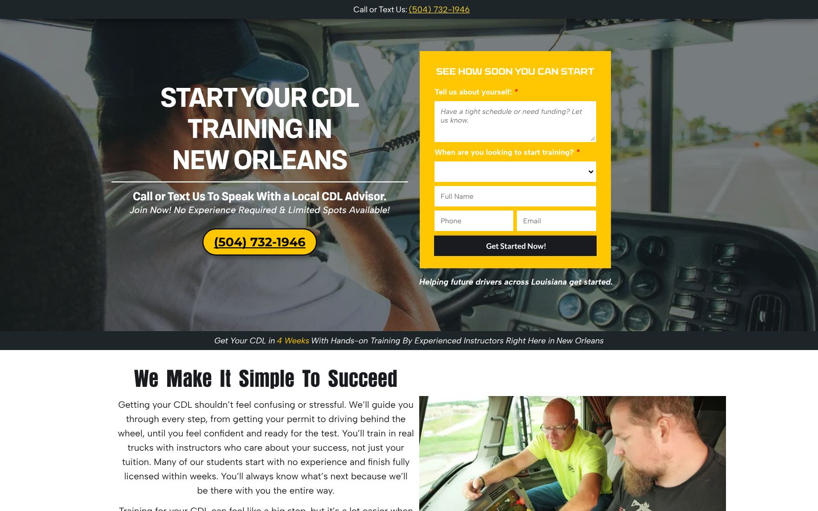 Screenshot of www.neworleanscdlschool.leadhavendigital.com at 10/16/2025