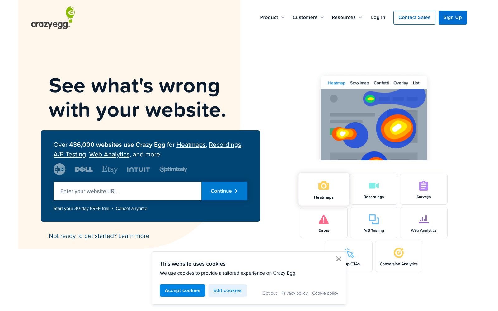 Screenshot of www.crazyegg.com at 10/16/2025