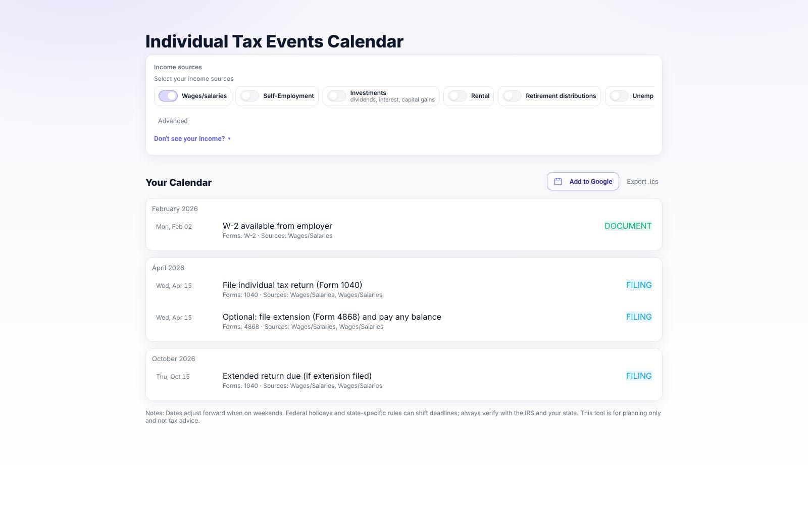 Screenshot of www.taxestimator.ai at 10/19/2025