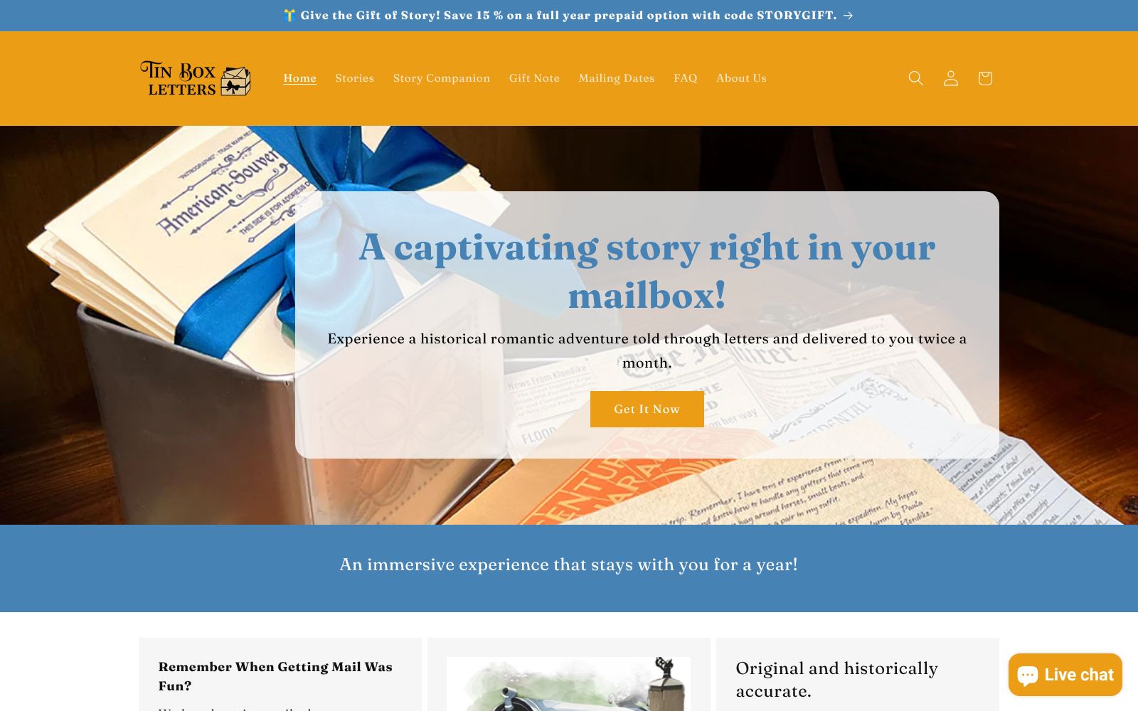 Screenshot of tinboxletters.com at 10/22/2025