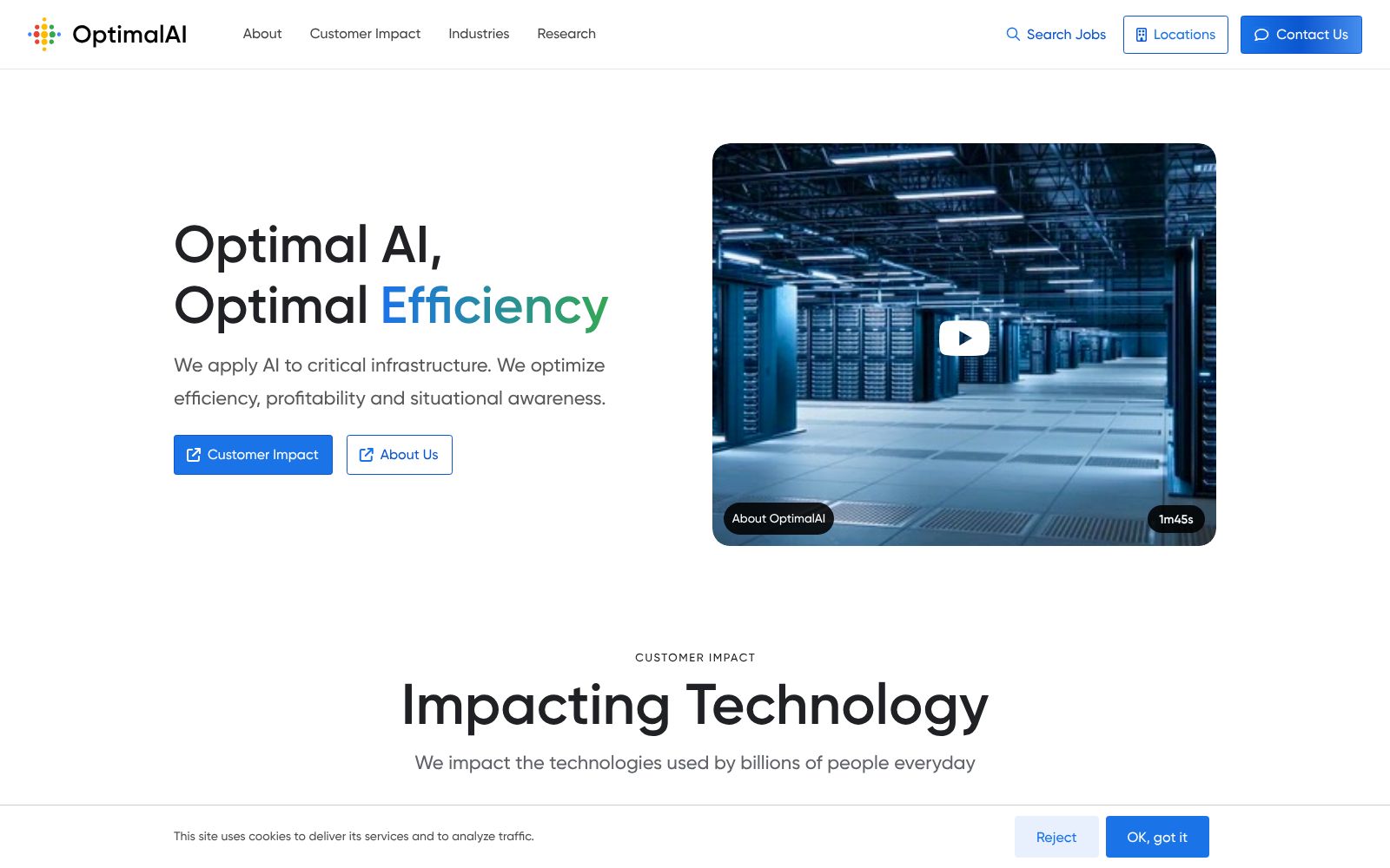 Screenshot of optimalai.com at 10/23/2025