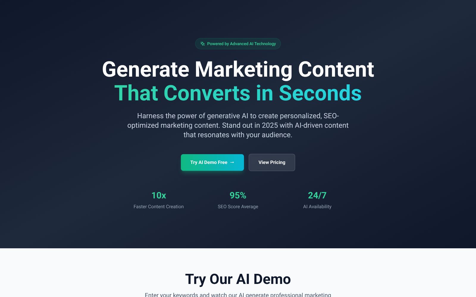 Screenshot of ai-marketing-content-7w55.bolt.host at 11/12/2025