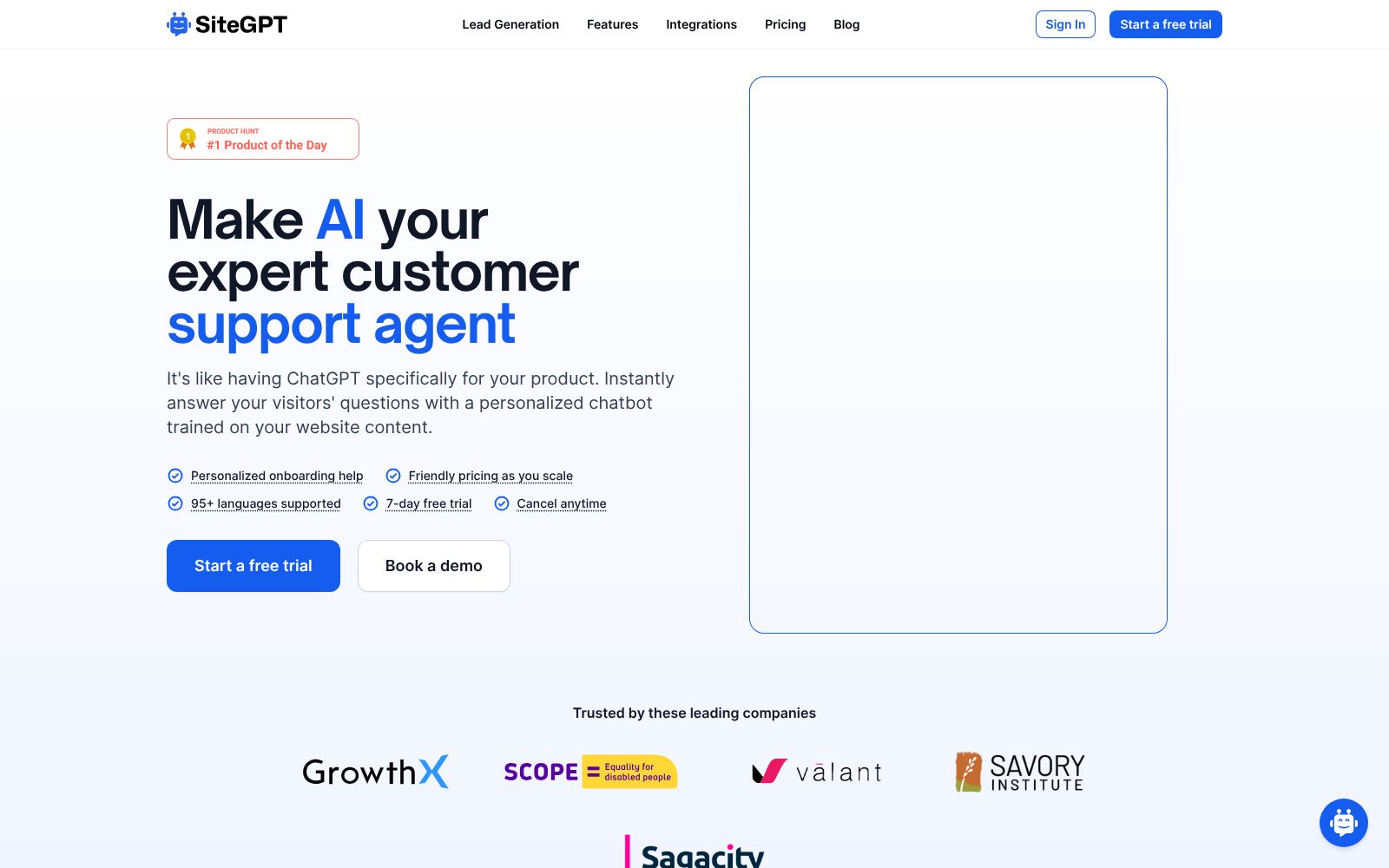 Screenshot of sitegpt.ai at 11/20/2025