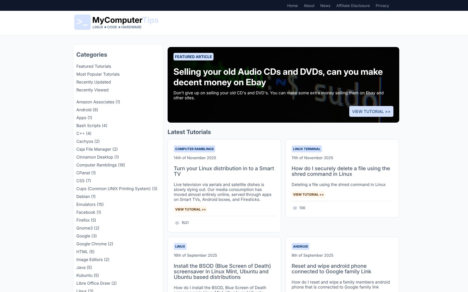 Screenshot of www.mycomputertips.co.uk at 11/29/2025