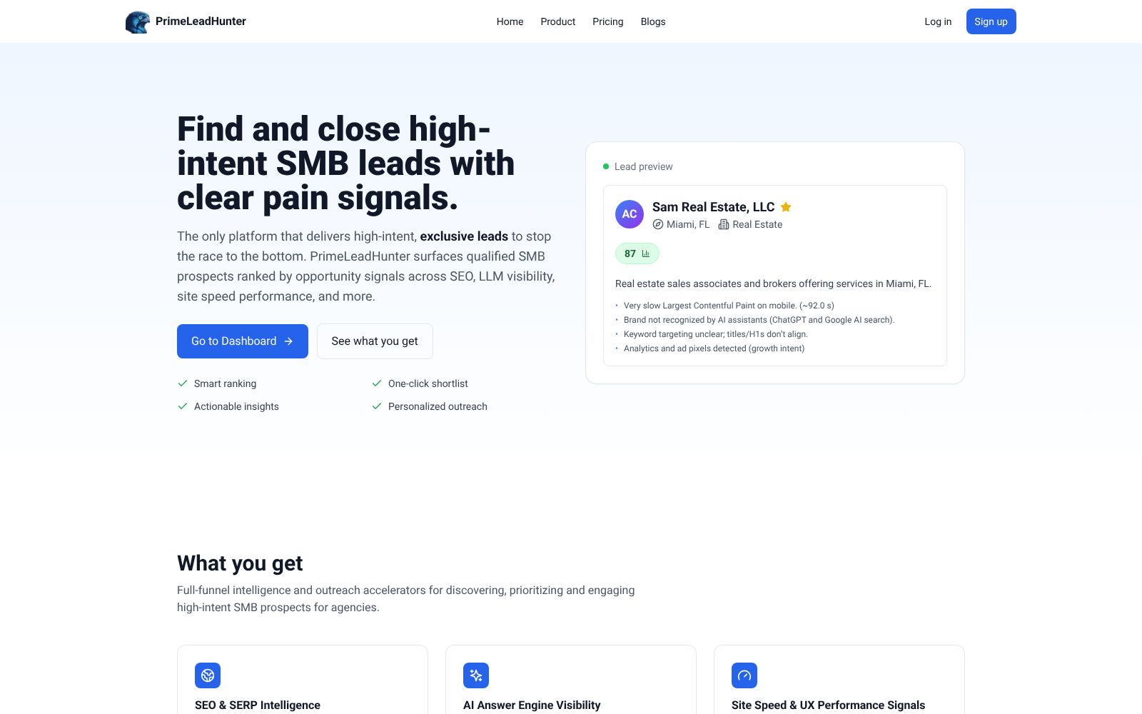 Screenshot of primeleadhunter.com at 11/30/2025