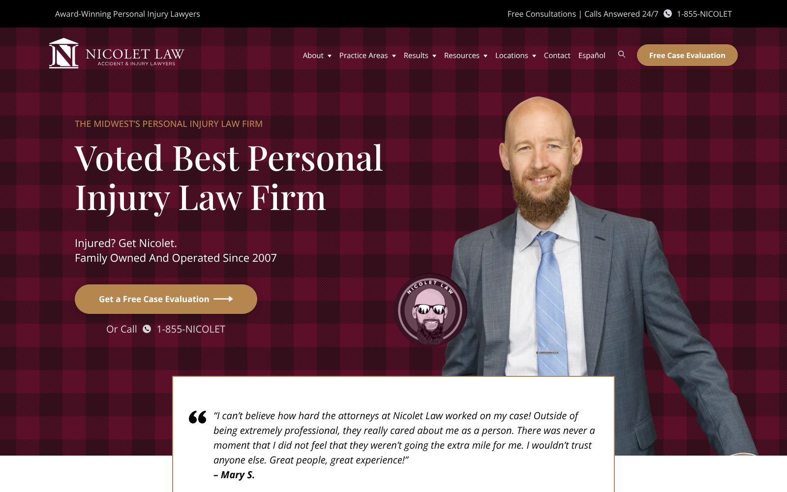 Screenshot of www.nicoletlaw.com at 12/13/2025