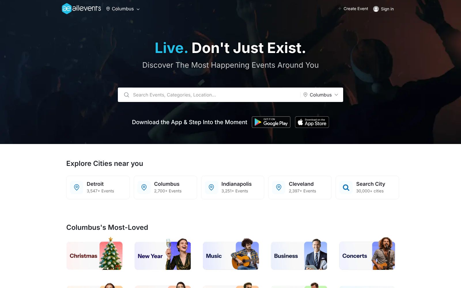 Screenshot of allevents.in at 12/18/2025